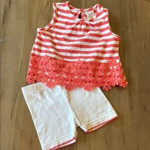 Striped Coral and White Outfit - Starting Out - 6-9 months